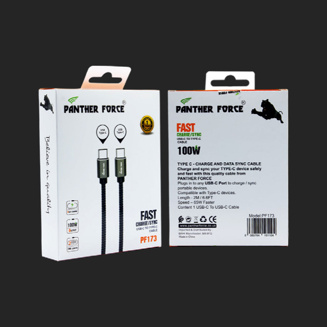 Panther Force 65W Type-C to Type-C Cable 2M - PF173 - Fast Charging & High-Speed Data Transfer Panther Force 65W Type-C to Type-C Cable 2M - PF173 - Fast Charging & High-Speed Data Transfer